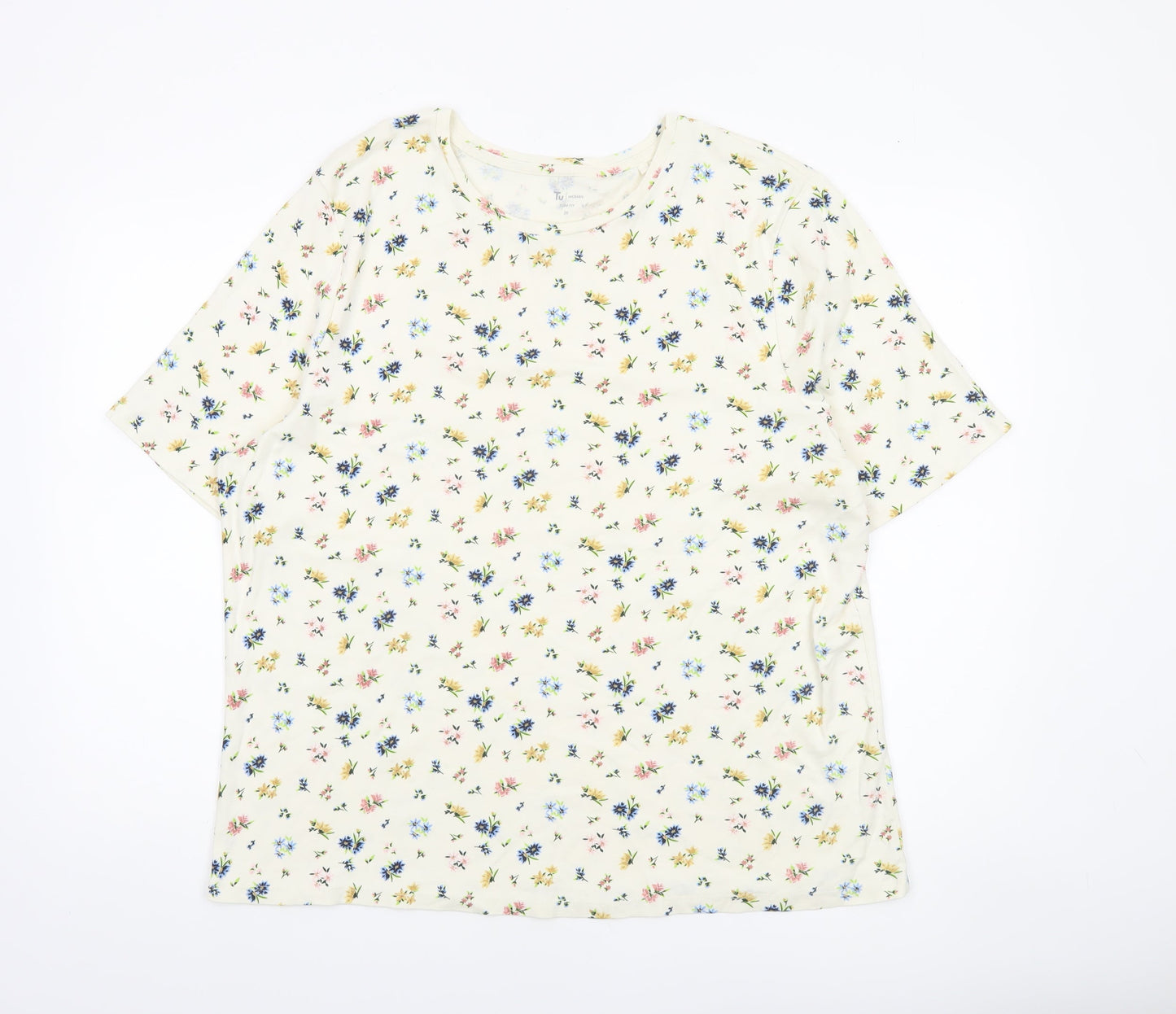Tu Women’s Ivory Floral Cotton Short Sleeve T-Shirt Size 26