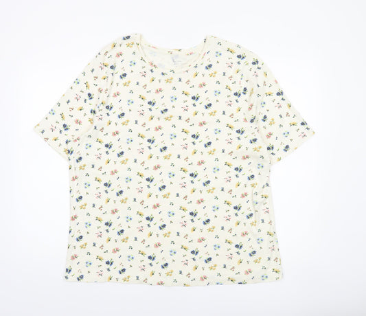 Tu Women’s Ivory Floral Cotton Short Sleeve T-Shirt Size 26