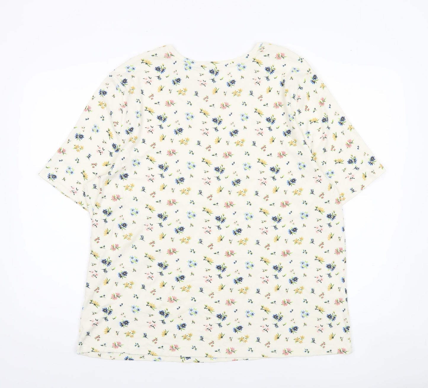 Tu Women’s Ivory Floral Cotton Short Sleeve T-Shirt Size 26