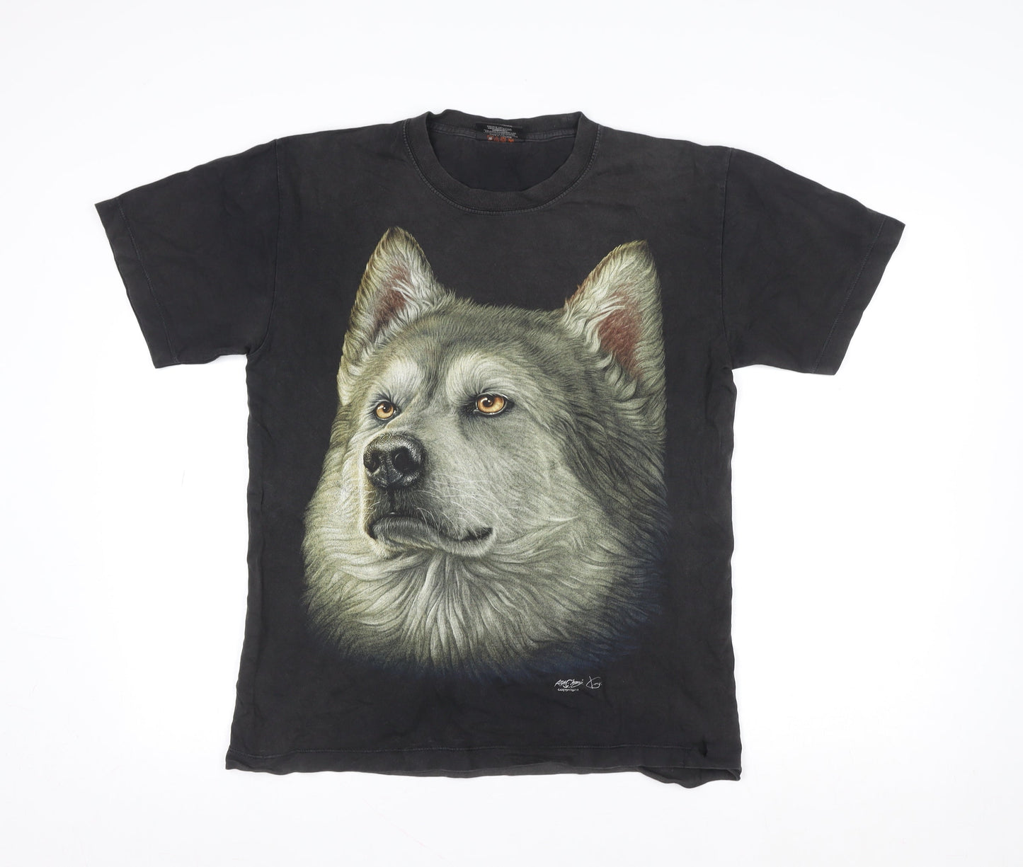 Karl J Young Women's Black Wolf Print Cotton T-Shirt M