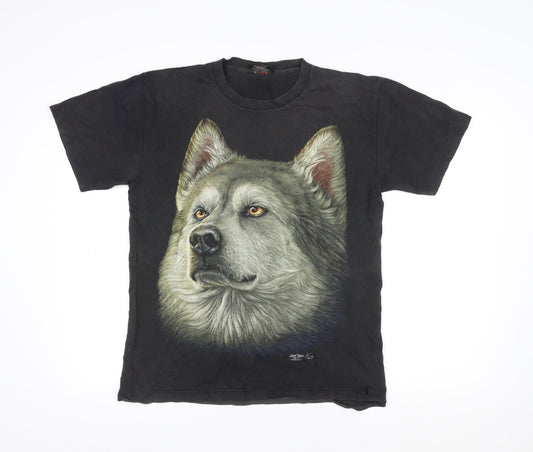 Karl J Young Women's Black Wolf Print Cotton T-Shirt M