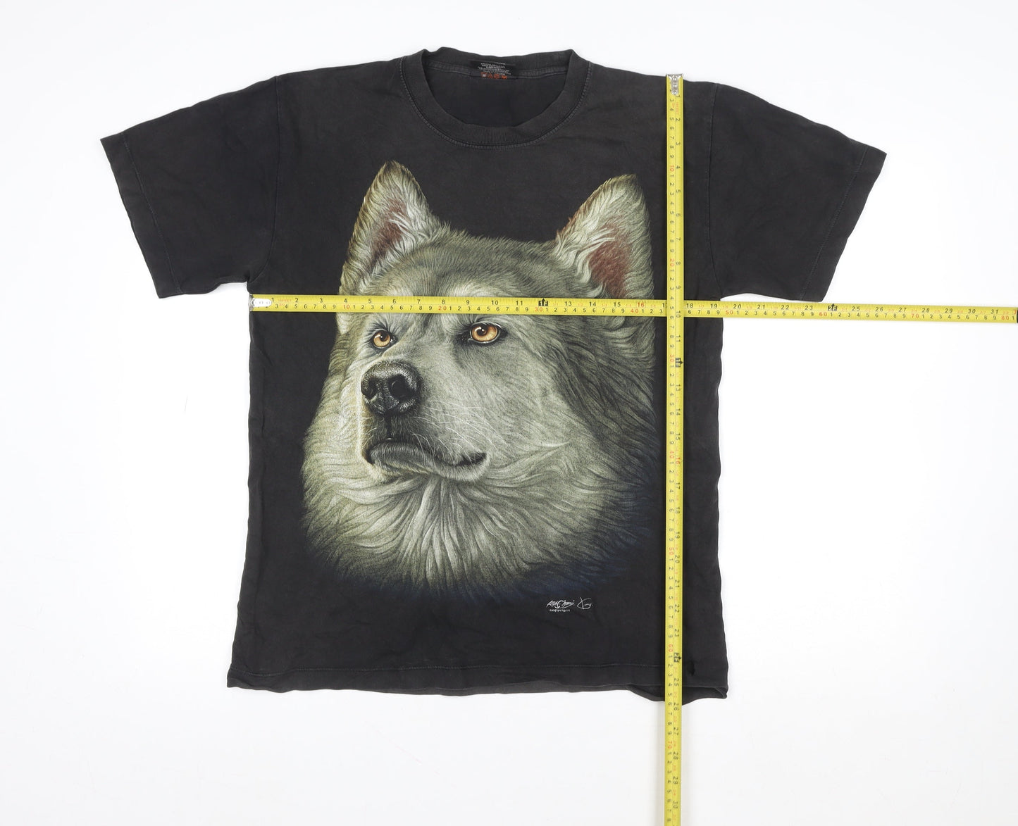 Karl J Young Women's Black Wolf Print Cotton T-Shirt M