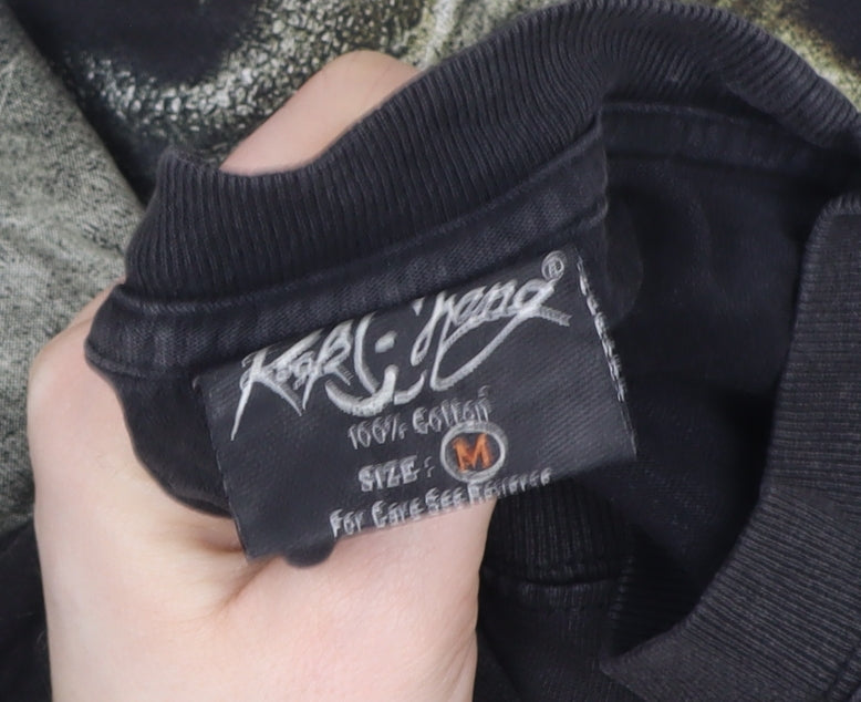 Karl J Young Women's Black Wolf Print Cotton T-Shirt M