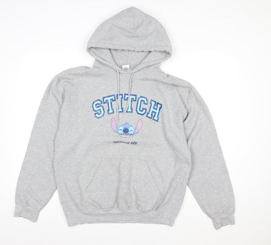Disney Women Grey Stitch Hoodie Medium Cotton Blend Pullover