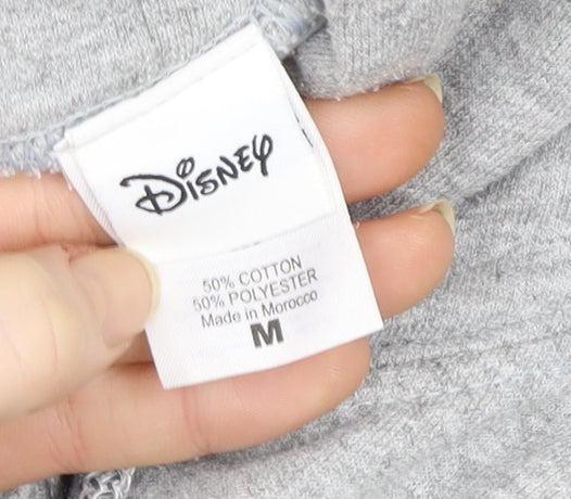 Disney Women Grey Stitch Hoodie Medium Cotton Blend Pullover