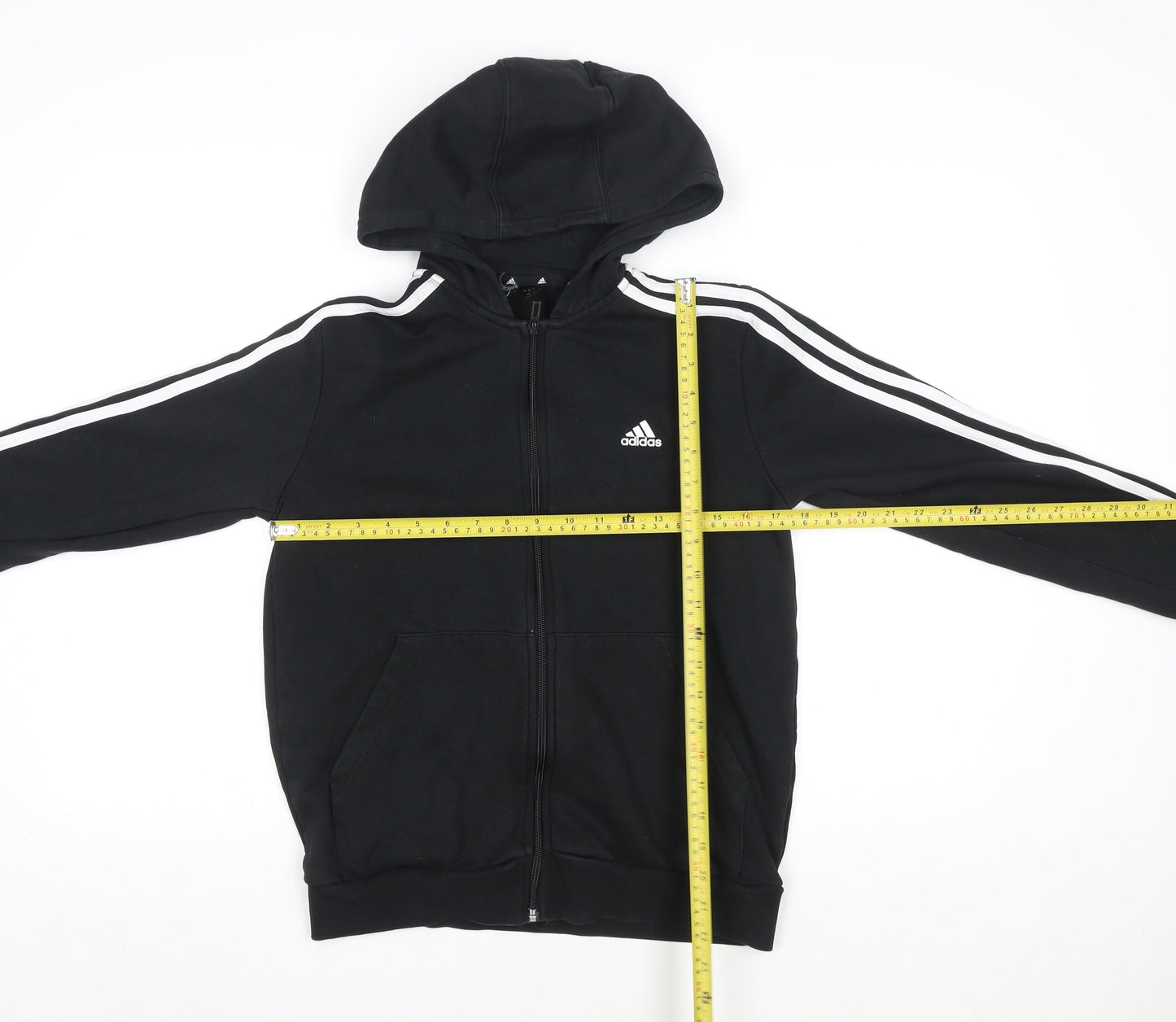 Adidas Boys Black 14 Years Track Jacket Hooded Zip Fleece