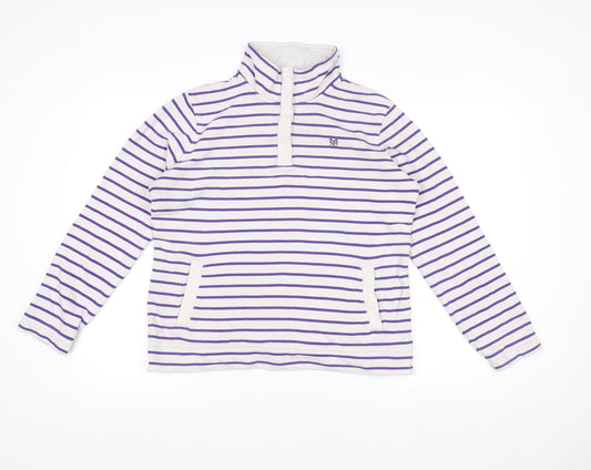 Crew Clothing Women’s White Purple Striped 1/2 Zip Sweatshirt Size 12