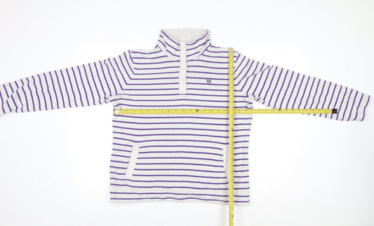Crew Clothing Women’s White Purple Striped 1/2 Zip Sweatshirt Size 12