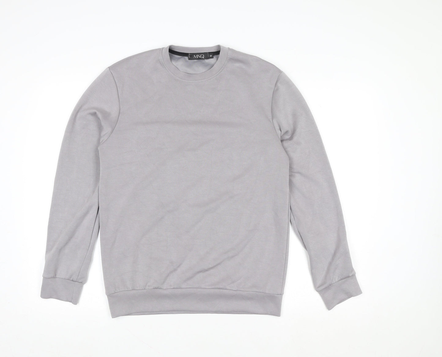 MNQ Women Grey Long Sleeve Basic Crew Neck Cotton T-Shirt Size S