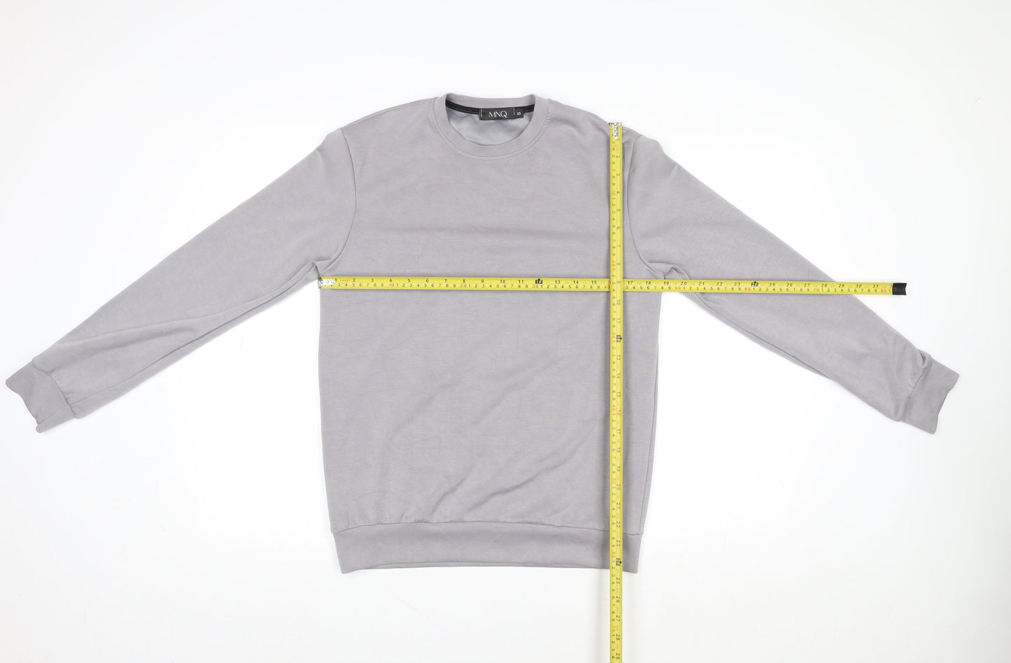 MNQ Women Grey Long Sleeve Basic Crew Neck Cotton T-Shirt Size S