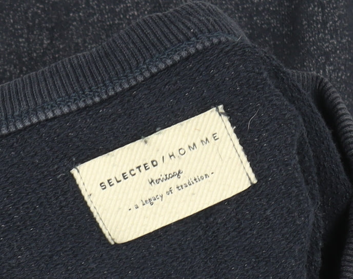 Selected Homme Men's Blue Crew Neck Cotton Sweatshirt Size L