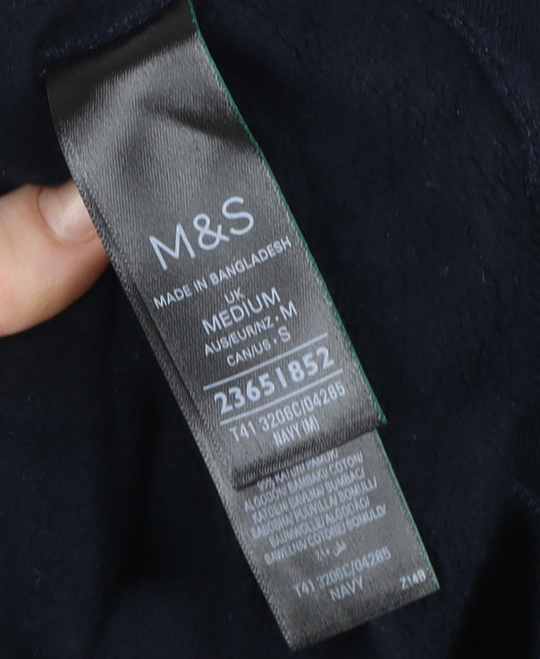 Marks and Spencer Women Navy Blue Pullover Hoodie Medium Cotton Blend