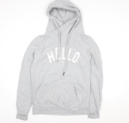 Made The Label Grey HELLO Hoodie Women M Cotton Blend Pullover