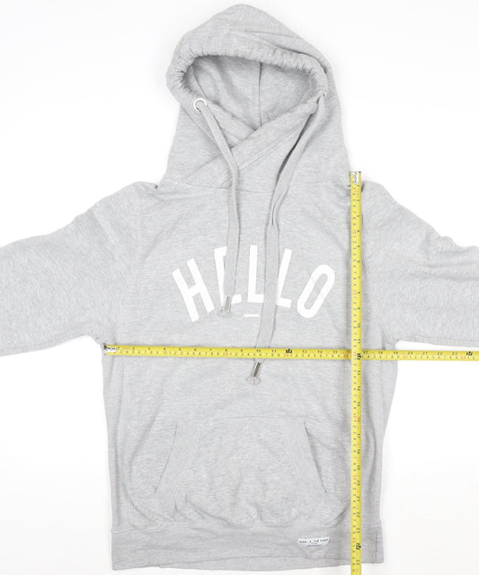 Made The Label Grey HELLO Hoodie Women M Cotton Blend Pullover