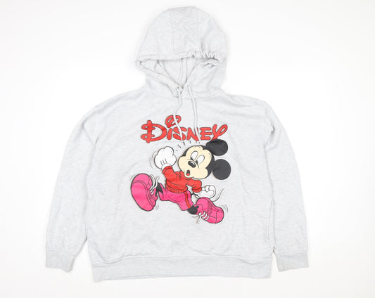 Disney Womens Grey Hoodie Size L 14/16 Minnie Mouse Graphic Pullover