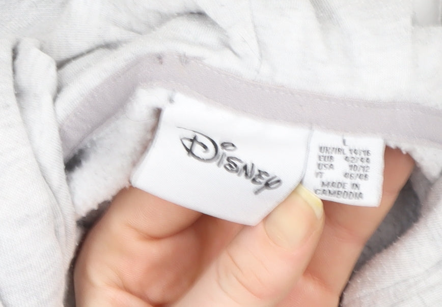 Disney Womens Grey Hoodie Size L 14/16 Minnie Mouse Graphic Pullover