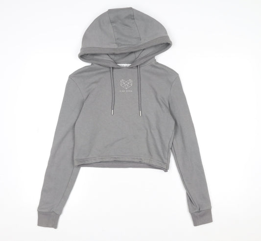 Pink Soda Women Grey Cropped Hoodie UK 4 Hooded Sweatshirt