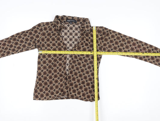 Motel Women’s Brown Geometric Collared Cropped Cotton Blouse Size S
