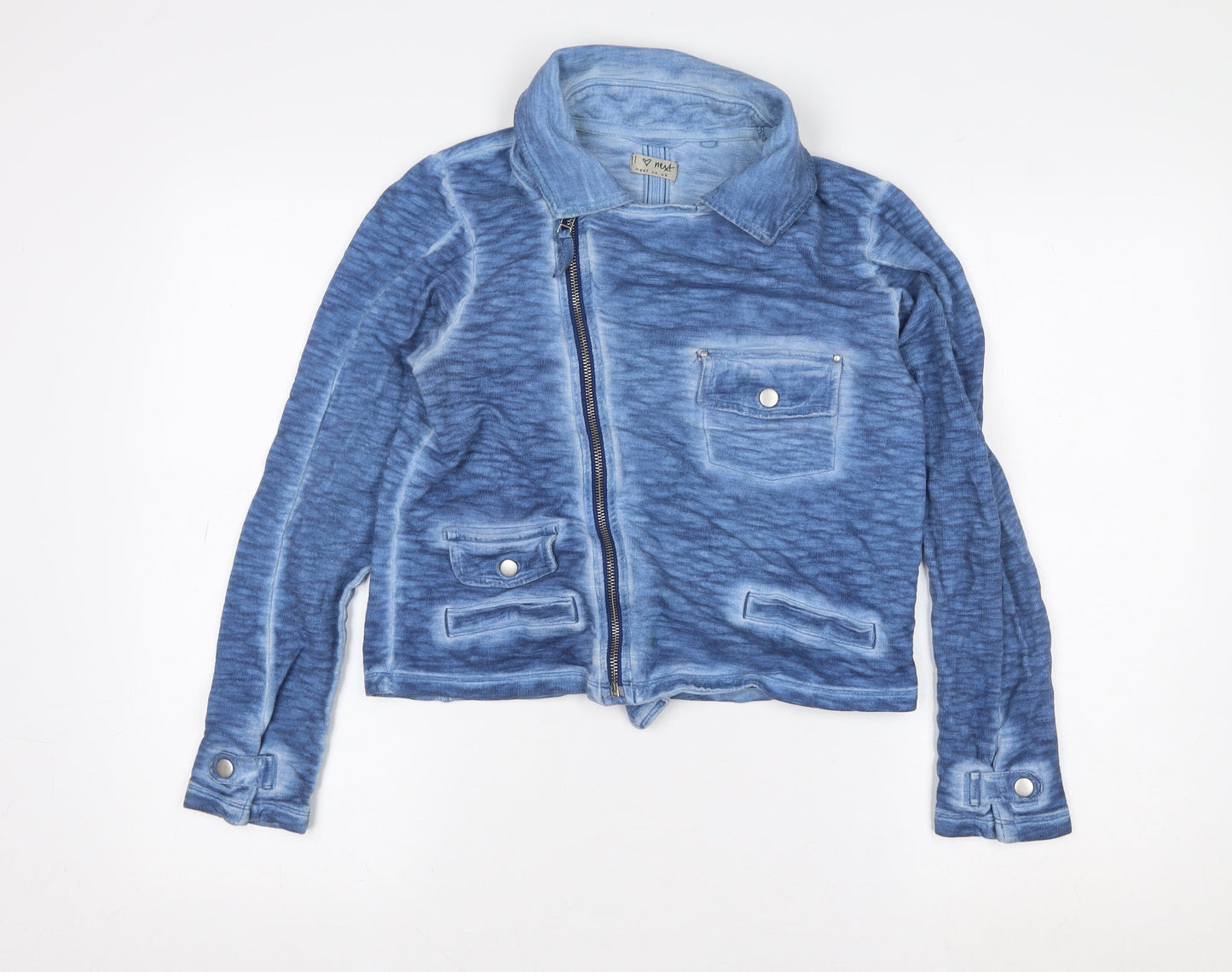 Next Girls Blue Cotton Biker Jacket 14 Years Zip Front Casual Outerwear