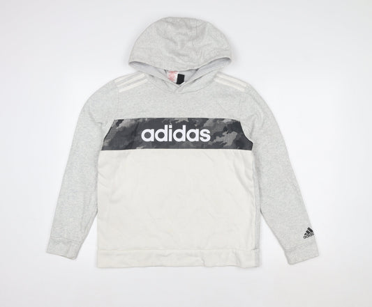 Adidas Girls Grey Pullover Hoodie 14 Years Logo Sportswear Sweatshirt