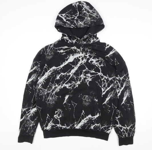 H&M Womens Black Marble Pullover Hoodie 14+ Cotton Blend