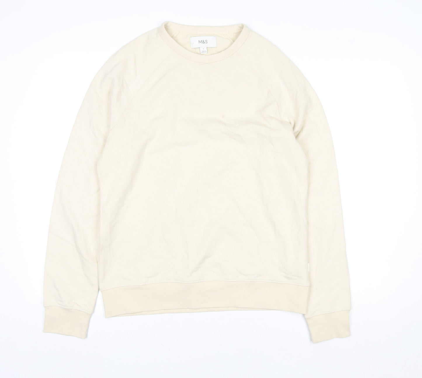 Marks and Spencer Women Beige Cotton Crew Neck Pullover Sweatshirt Size S