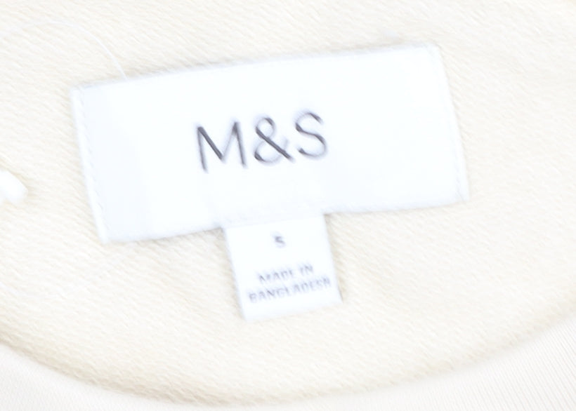Marks and Spencer Women Beige Cotton Crew Neck Pullover Sweatshirt Size S
