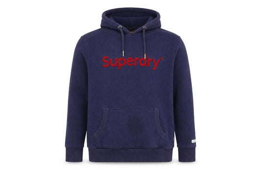 Superdry Men Blue L Hooded Fleece Sweat Jacket with Logo