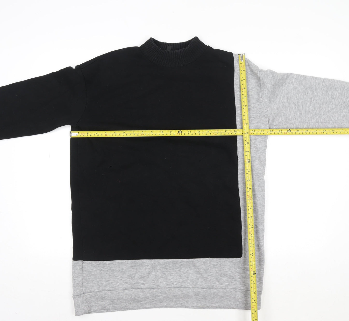 Topshop Women Black Grey Colourblock Crew Neck Long Sleeve Sweatshirt UK 10