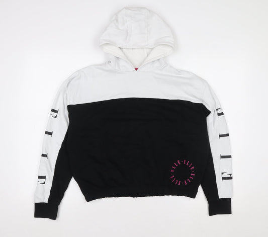 ELLE Girls Black & White Pullover Logo Hoodie 12-13 Years Cotton Blend