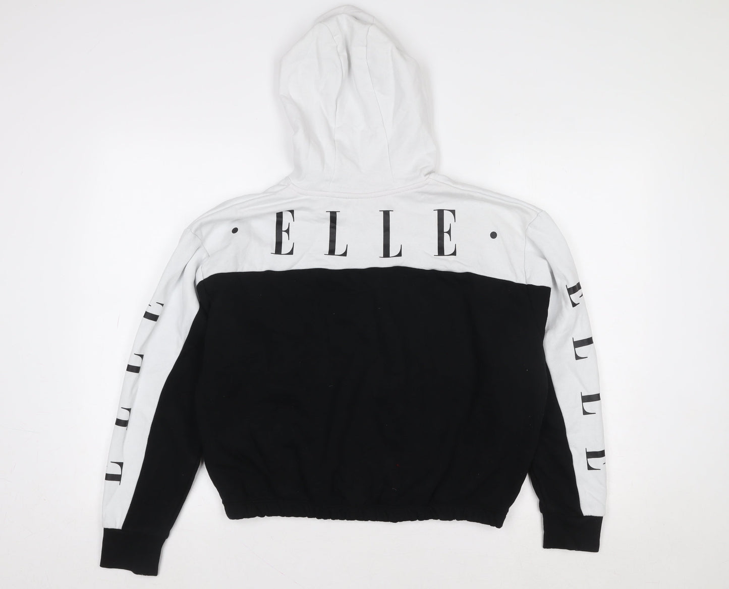ELLE Girls Black & White Pullover Logo Hoodie 12-13 Years Cotton Blend