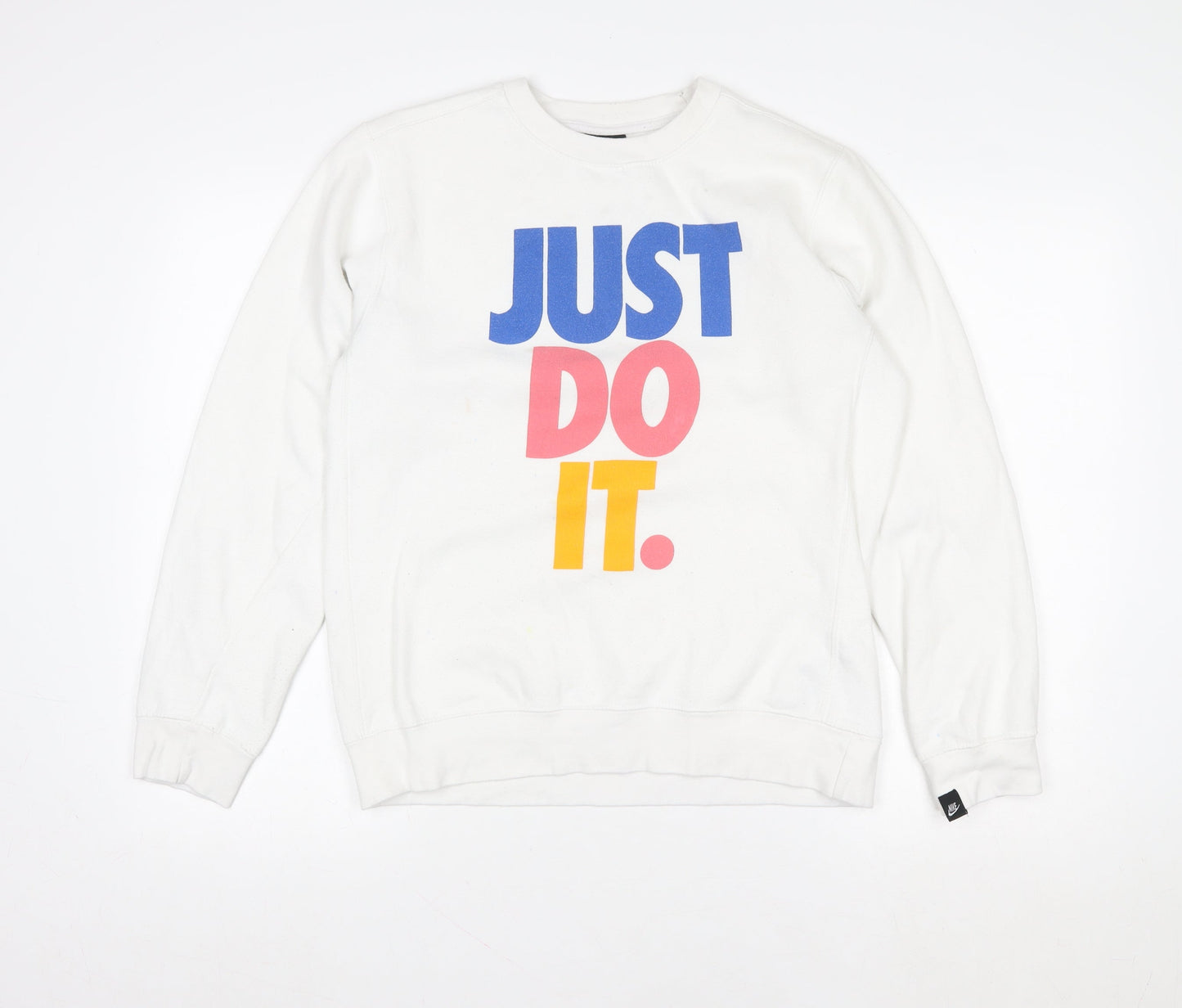 Nike Women's White Graphic Pullover Sweatshirt Medium 'Just Do It'