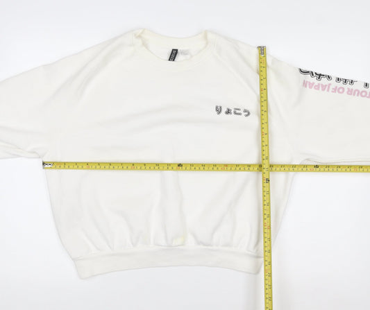 Bershka Women White Tour of Japan Graphic Sweatshirt Size 14