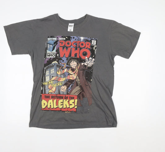 Doctor Who Women’s Grey L Graphic T-Shirt Comic Retro Short Sleeve