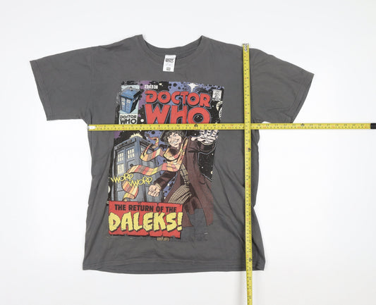 Doctor Who Women’s Grey L Graphic T-Shirt Comic Retro Short Sleeve