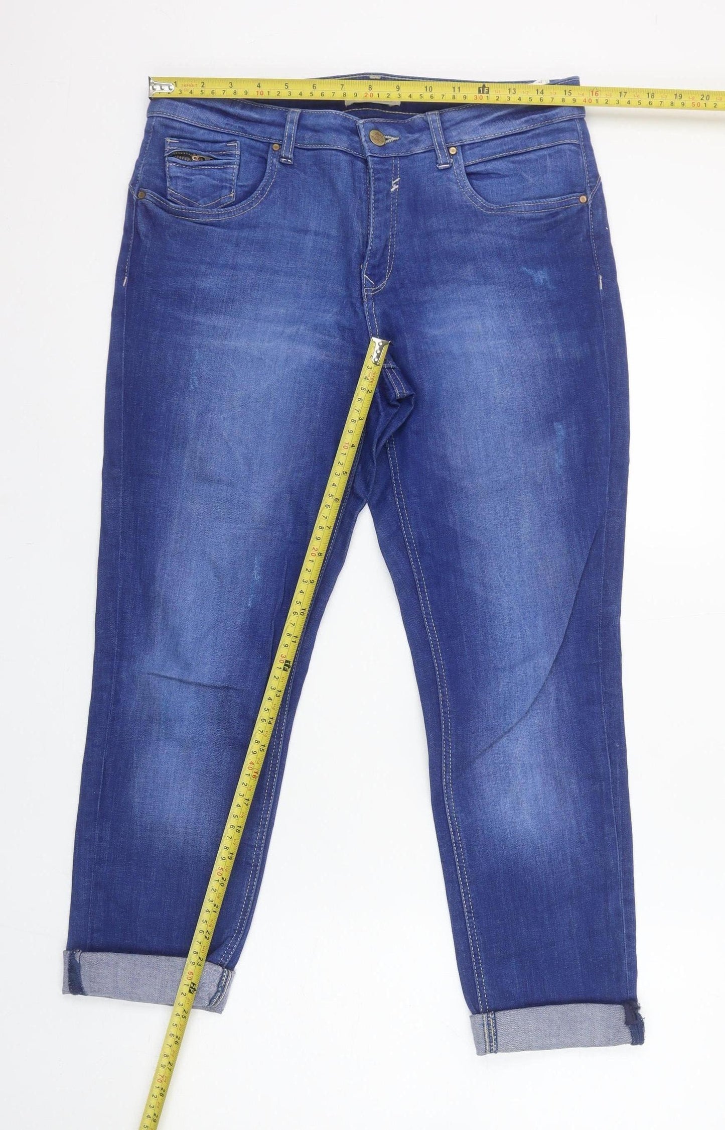 Promod Womens Blue Mid Rise Boyfriend Jeans Size 12