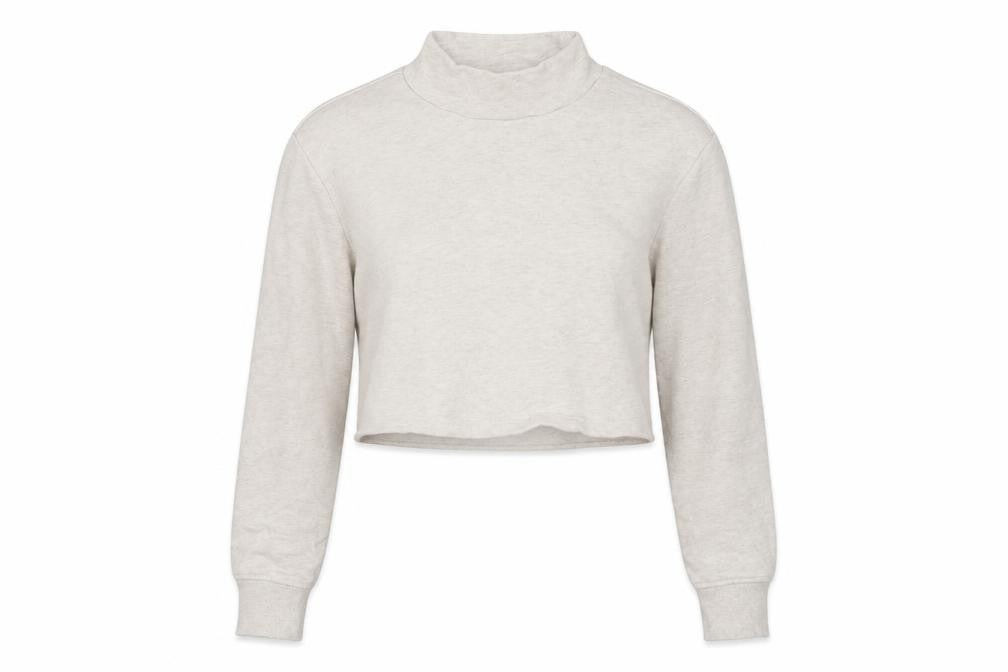 Monki Women's Beige Cotton Cropped Pullover Sweatshirt Size 12