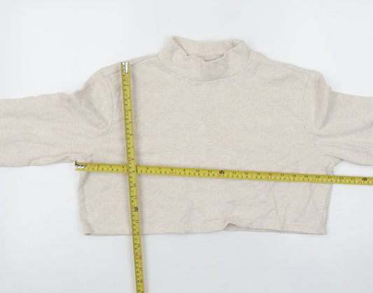 Monki Women's Beige Cotton Cropped Pullover Sweatshirt Size 12