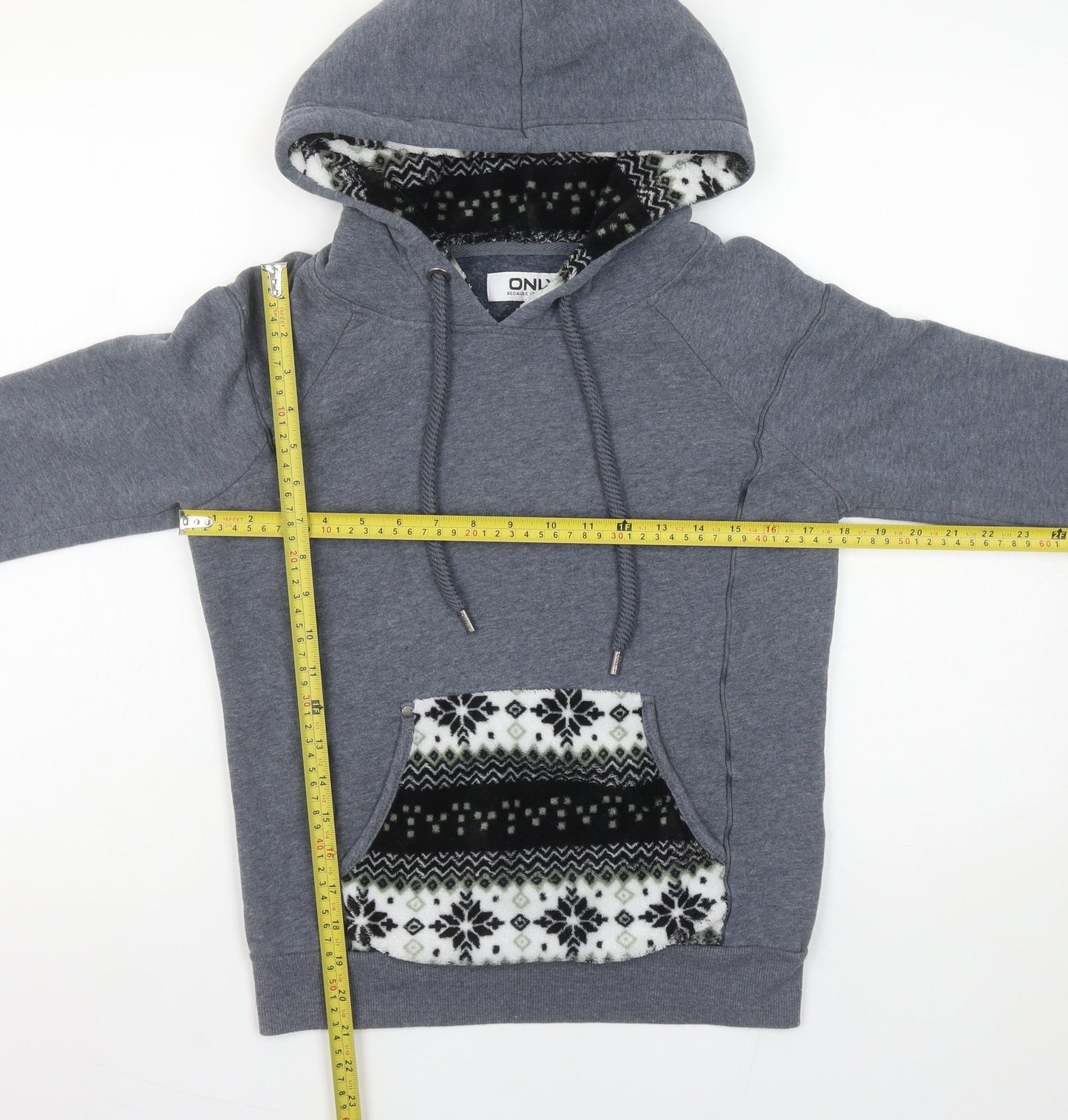 ONLY Women's Grey Fleece Lined Pullover Hoodie Size S