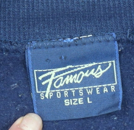 Famous Sportswear Men’s Blue Pullover Sweatshirt L Embroidered Augastana Dad