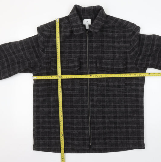 H&M Men Grey Check Relaxed Fit Full Zip Jacket Size M