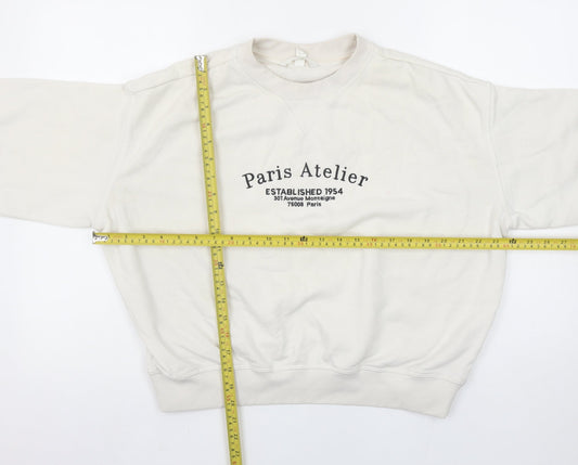 H&M Women Ivory Paris Atelier Cotton Blend Crew Neck Sweatshirt Size S