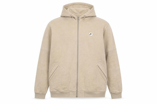 Nike Men's Beige Full Zip Hoodie L Embroidered Logo Cotton Blend
