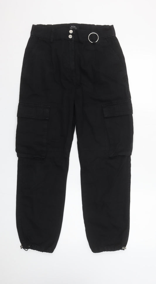Bershka Womens Black Cargo Trousers Size 10 Relaxed Fit Utility Style