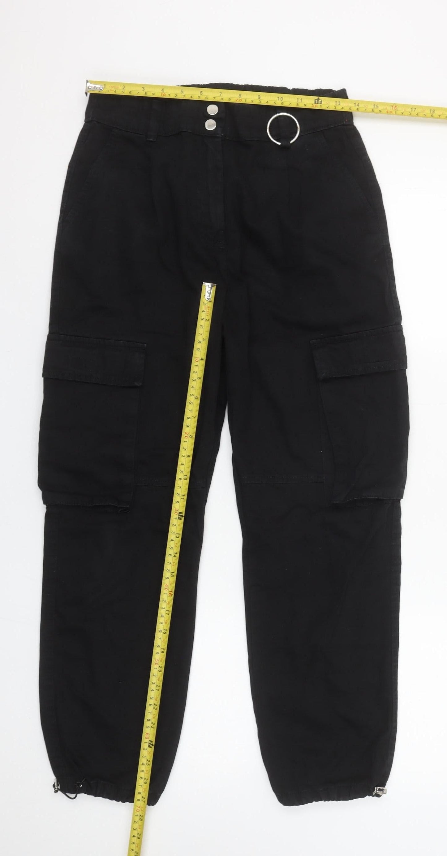 Bershka Womens Black Cargo Trousers Size 10 Relaxed Fit Utility Style