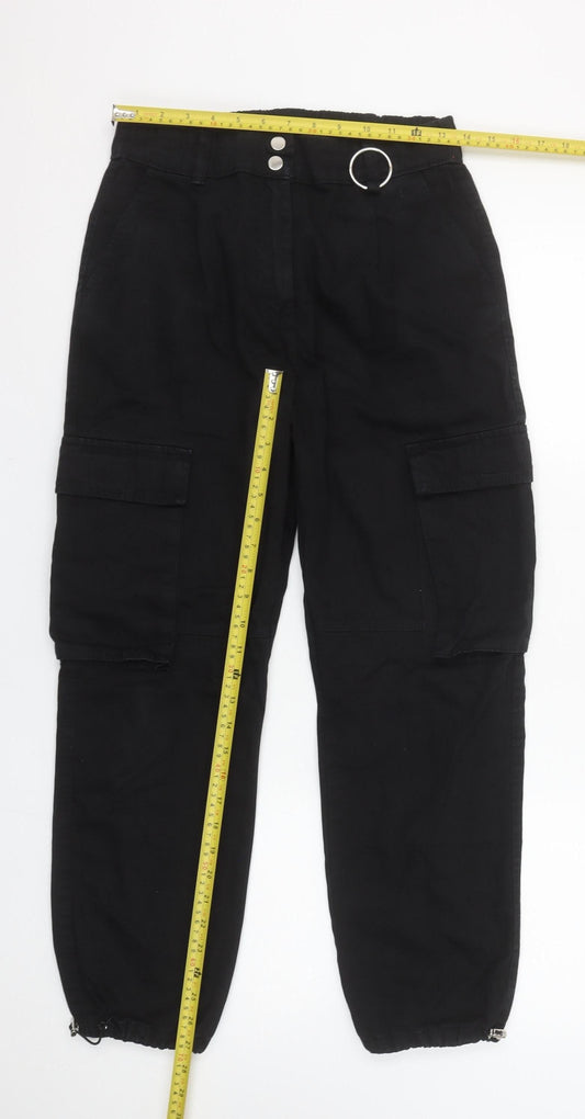 Bershka Womens Black Cargo Trousers Size 10 Relaxed Fit Utility Style