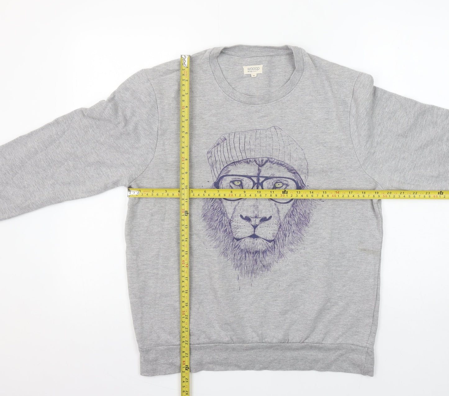 Woop Women’s Grey Lion Print Crew Neck Pullover Sweatshirt Size M