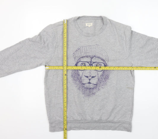 Woop Women’s Grey Lion Print Crew Neck Pullover Sweatshirt Size M