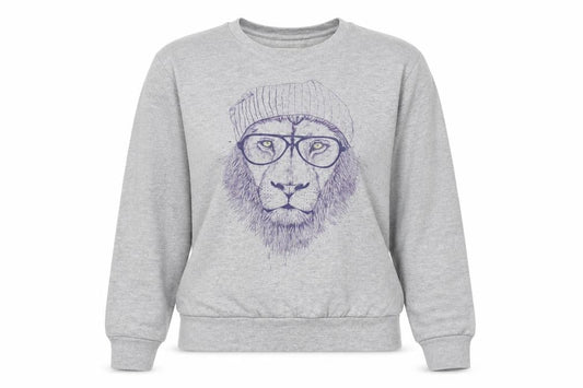 Woop Women’s Grey Lion Print Crew Neck Pullover Sweatshirt Size M