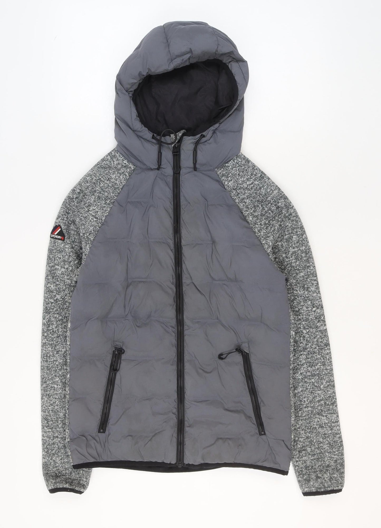 Superdry Men's Grey XS Hooded Puffer Jacket with Zip Pockets
